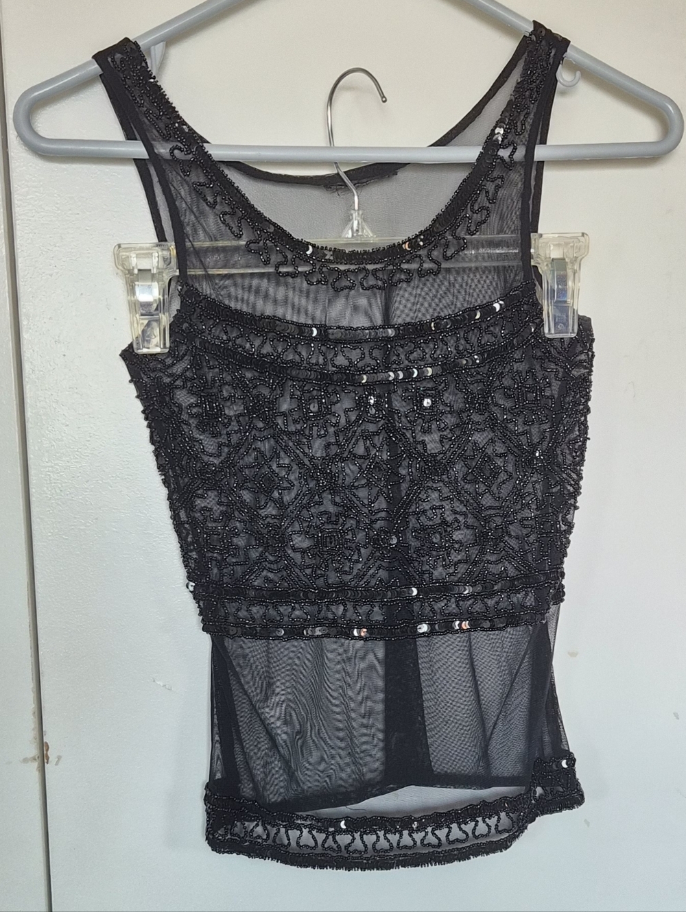 Whimsygoth Goth Black Beaded 90s Sheer Tank Top Witchy
